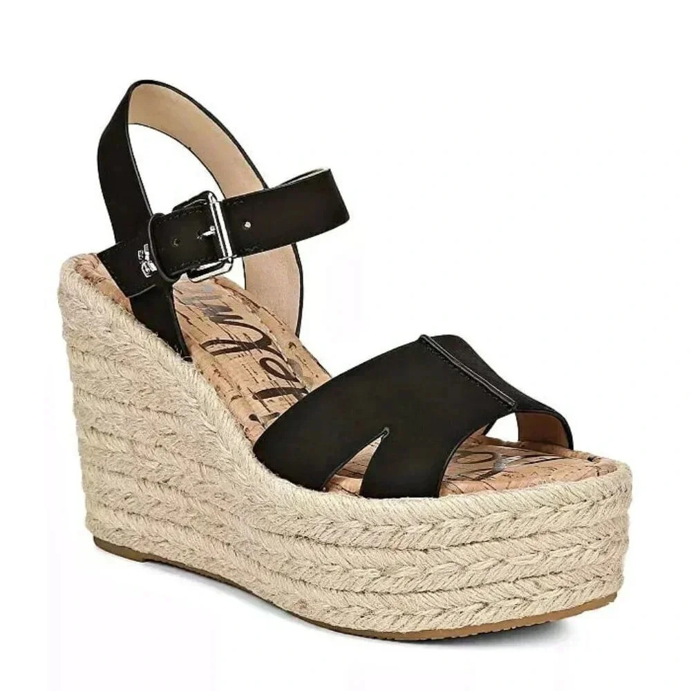 Sam Edelman Women's Maura Espadrille Wedge Sandals Black Size 9.5 M (MSRP $130)